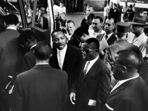 Reverend Martin Luther King Jr. with Freedom Riders Boarding Bus for Jackson