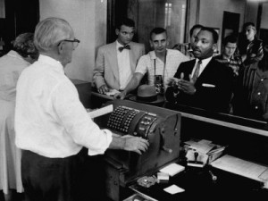Civil Rights Leader Dr. Martin Luther King Jr. Talking to an Unidentified Man
