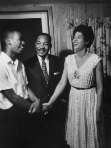 Student Ernest Green Shaking Hands with NAACP Head Daisy Bates and Rev. Martin Luther King