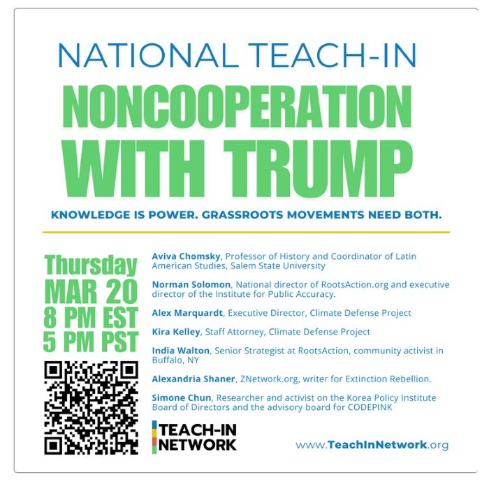 March 20 - National Teach In- Noncooperation with Trump